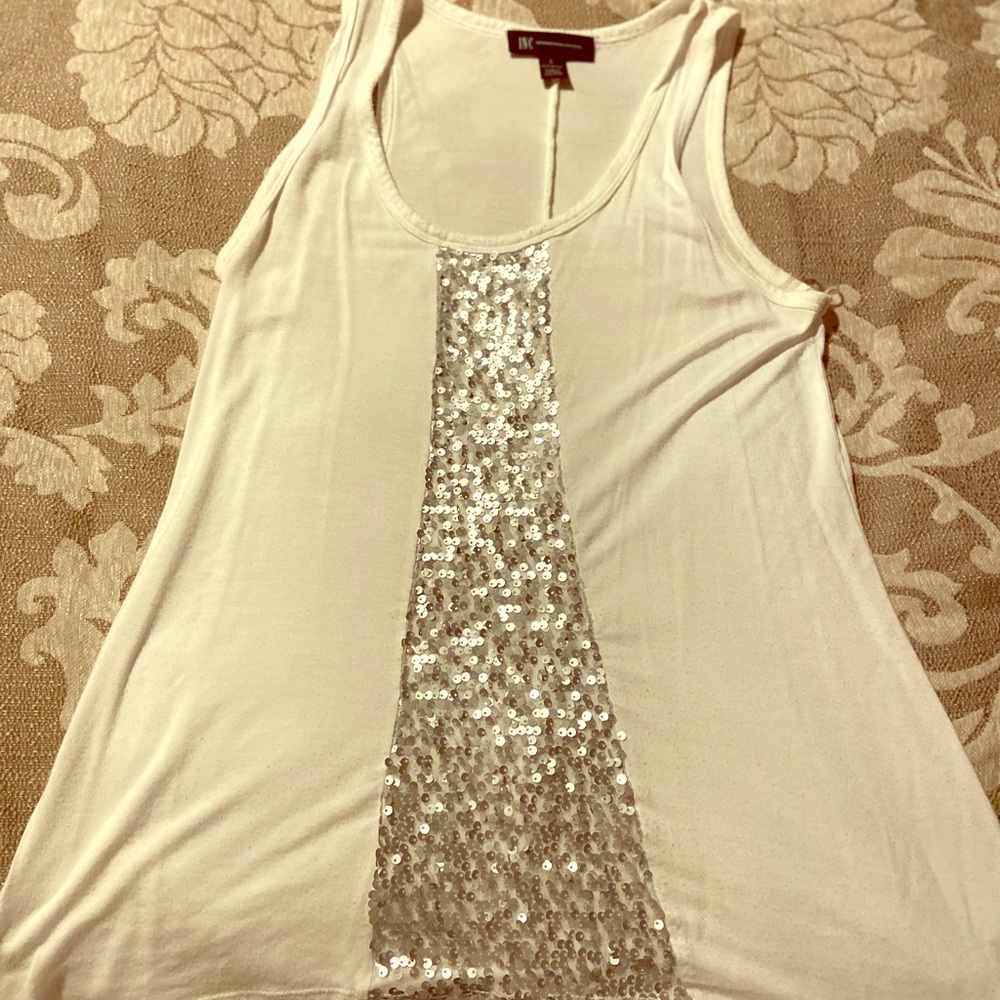 INC white tank with silver sequins